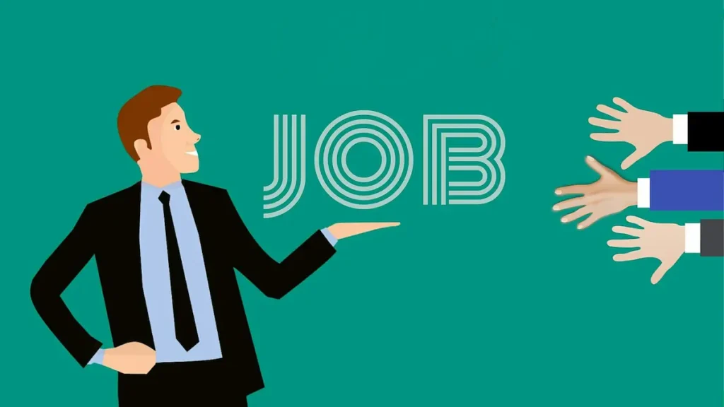 دست دراز کردن چند نفر به سوی نوشته job